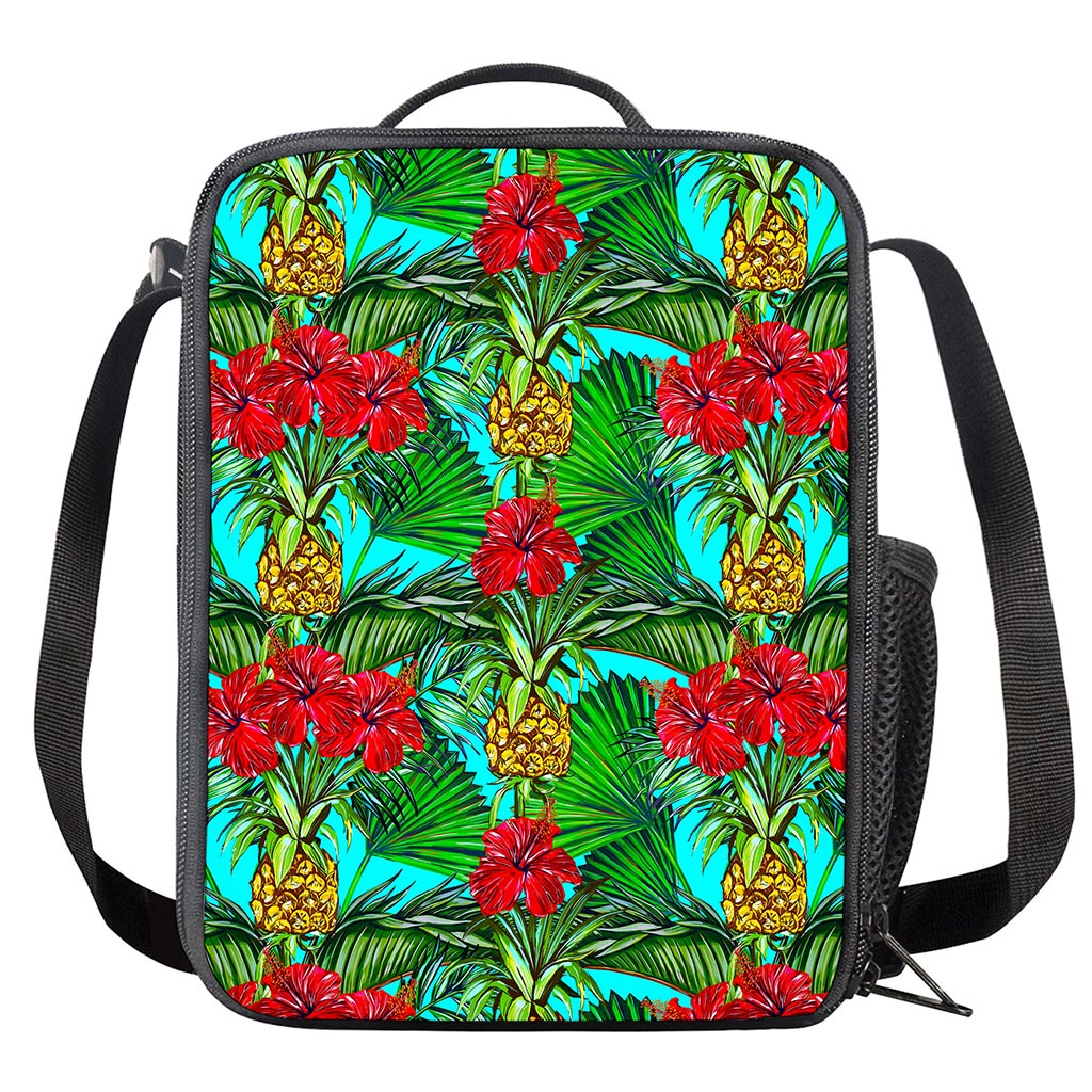 Pineapple Hibiscus Hawaii Pattern Print Crossbody Lunch Bag