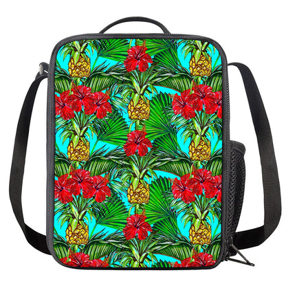 Pineapple Hibiscus Hawaii Pattern Print Crossbody Lunch Bag