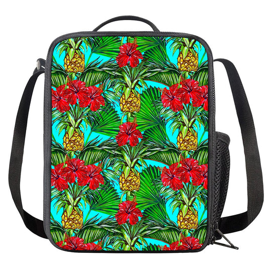 Pineapple Hibiscus Hawaii Pattern Print Crossbody Lunch Bag