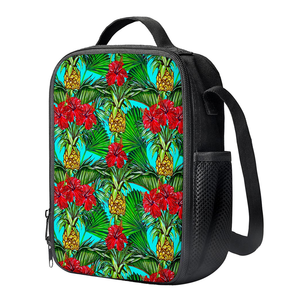 Pineapple Hibiscus Hawaii Pattern Print Crossbody Lunch Bag
