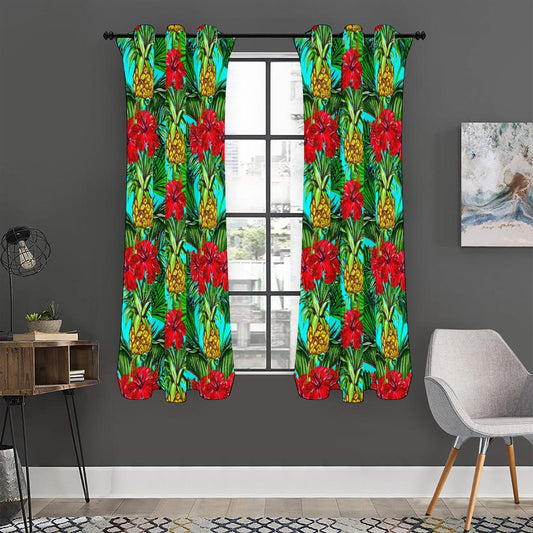 Pineapple Hibiscus Hawaii Pattern Print Curtain
