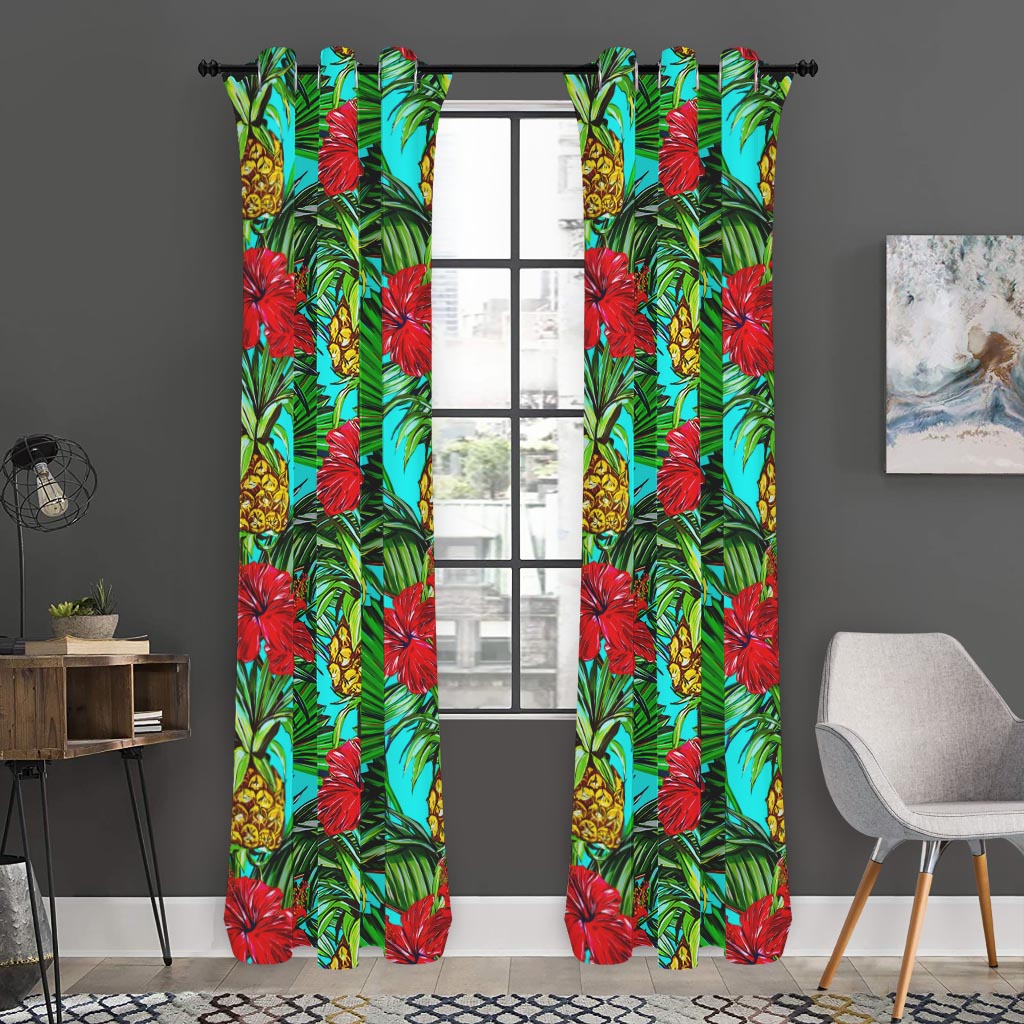 Pineapple Hibiscus Hawaii Pattern Print Curtain