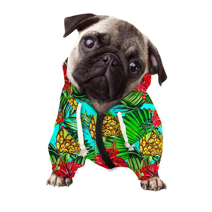 Pineapple Hibiscus Hawaii Pattern Print Dog Zip Up Hoodie