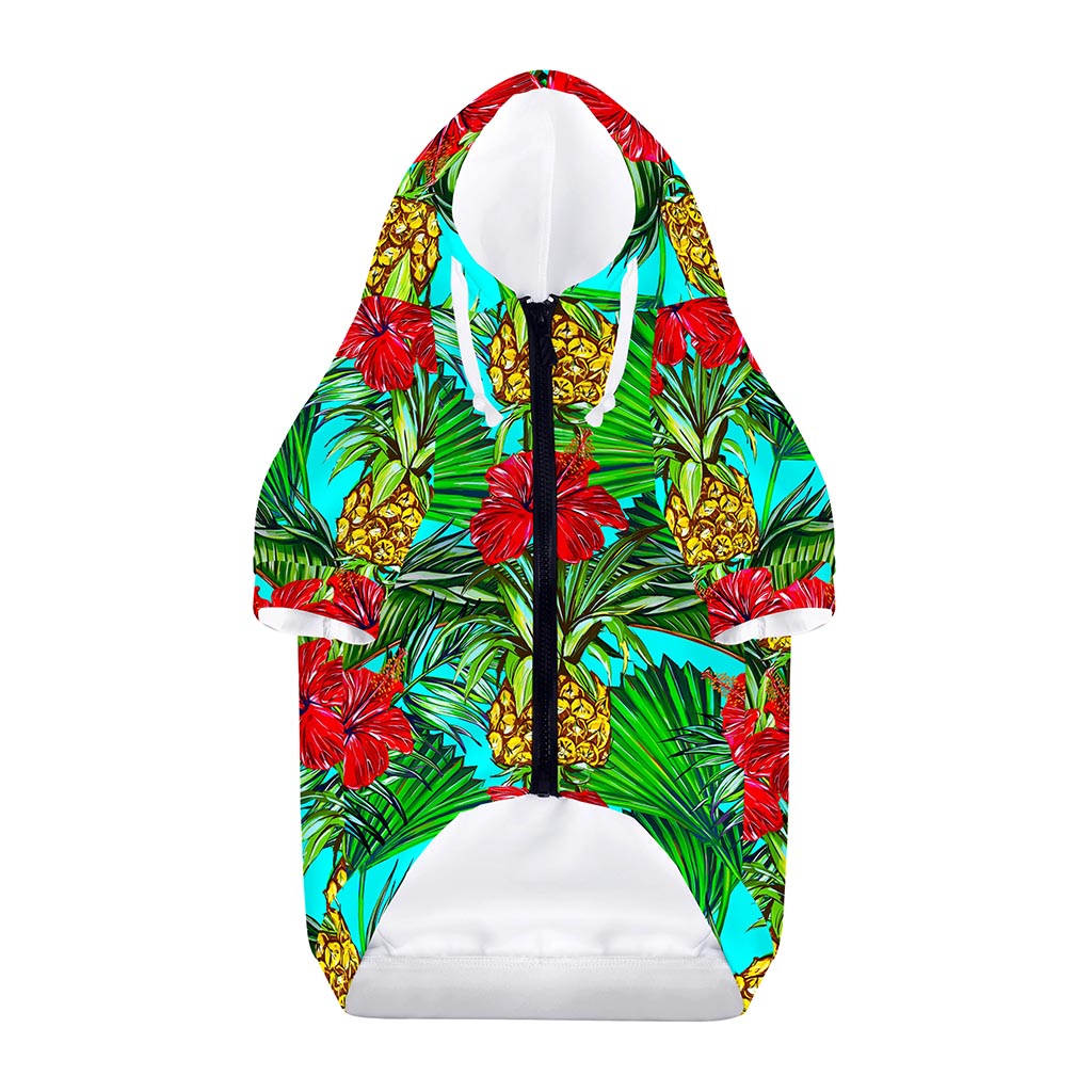 Pineapple Hibiscus Hawaii Pattern Print Dog Zip Up Hoodie