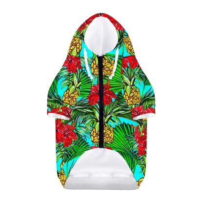 Pineapple Hibiscus Hawaii Pattern Print Dog Zip Up Hoodie