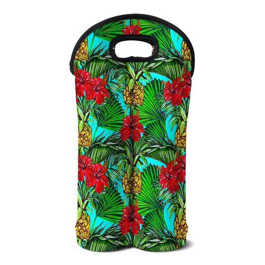 Pineapple Hibiscus Hawaii Pattern Print Double Neoprene Wine Tote