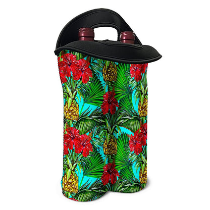 Pineapple Hibiscus Hawaii Pattern Print Double Neoprene Wine Tote
