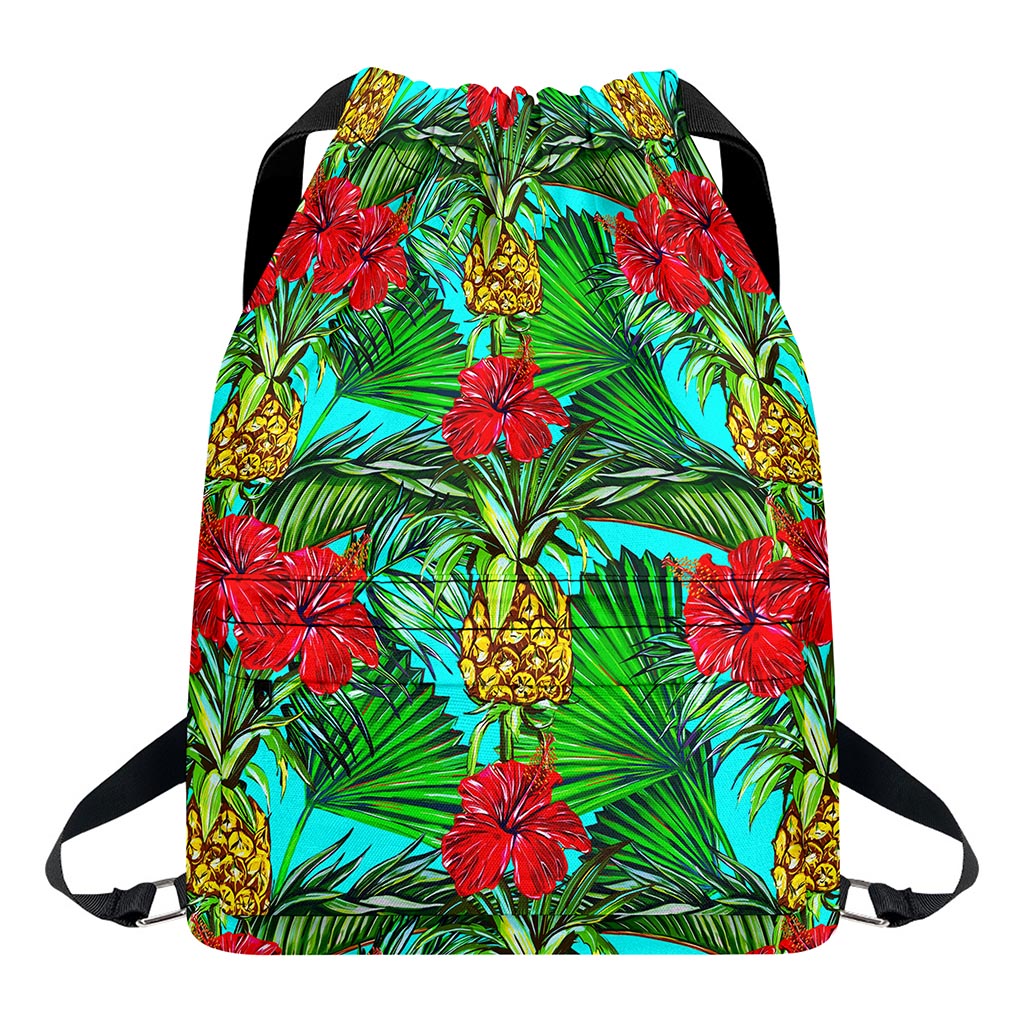 Pineapple Hibiscus Hawaii Pattern Print Drawstring Backpack