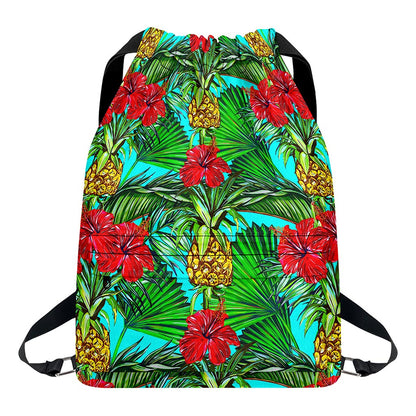 Pineapple Hibiscus Hawaii Pattern Print Drawstring Backpack