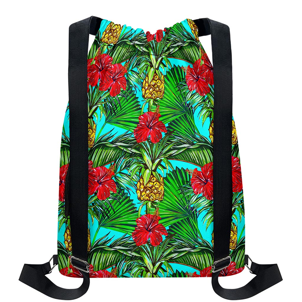Pineapple Hibiscus Hawaii Pattern Print Drawstring Backpack