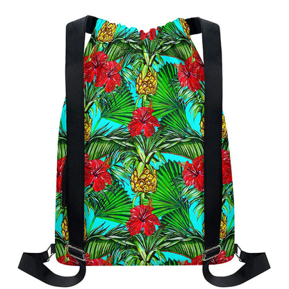 Pineapple Hibiscus Hawaii Pattern Print Drawstring Backpack