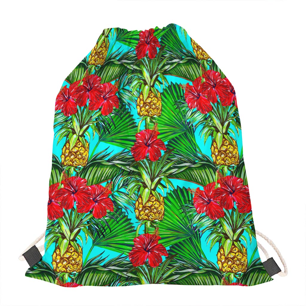 Pineapple Hibiscus Hawaii Pattern Print Drawstring Bag