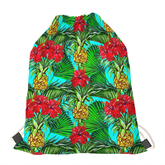 Pineapple Hibiscus Hawaii Pattern Print Drawstring Bag