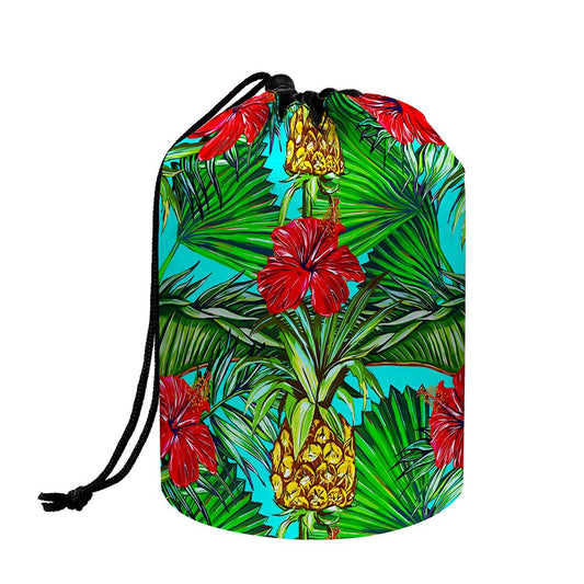 Pineapple Hibiscus Hawaii Pattern Print Drawstring Makeup Bag