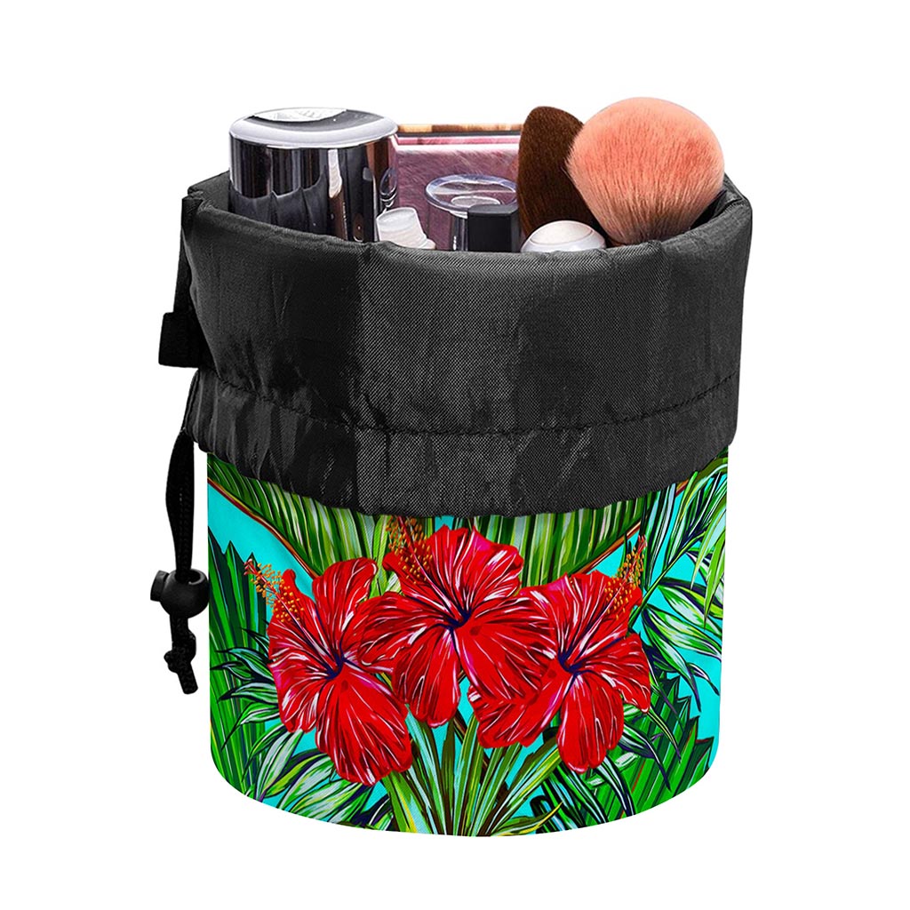 Pineapple Hibiscus Hawaii Pattern Print Drawstring Makeup Bag