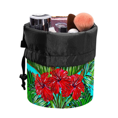 Pineapple Hibiscus Hawaii Pattern Print Drawstring Makeup Bag