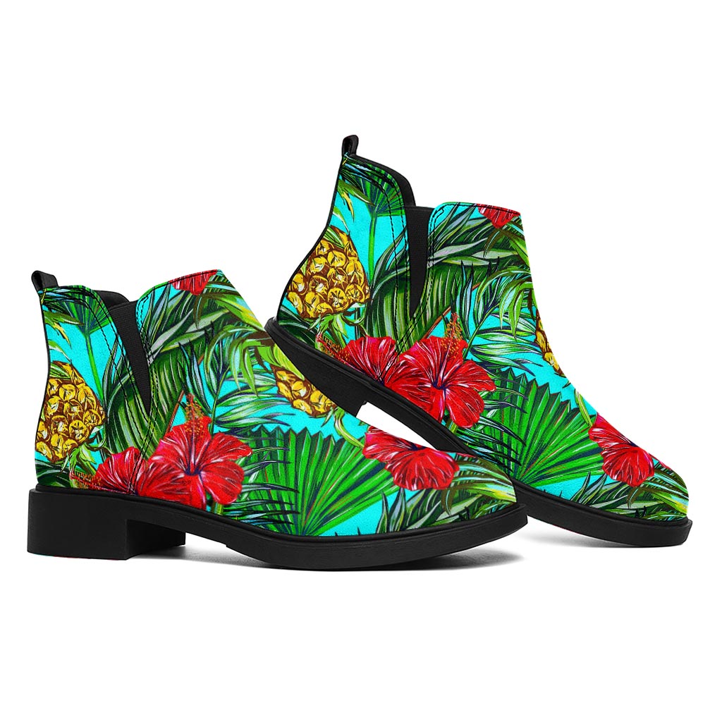 Pineapple Hibiscus Hawaii Pattern Print Flat Ankle Boots