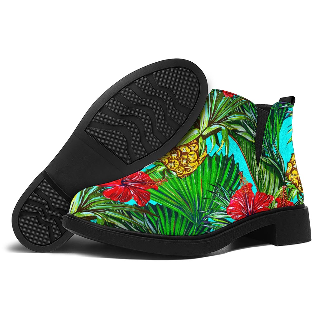 Pineapple Hibiscus Hawaii Pattern Print Flat Ankle Boots