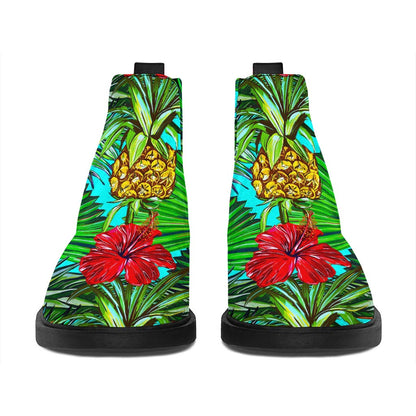 Pineapple Hibiscus Hawaii Pattern Print Flat Ankle Boots