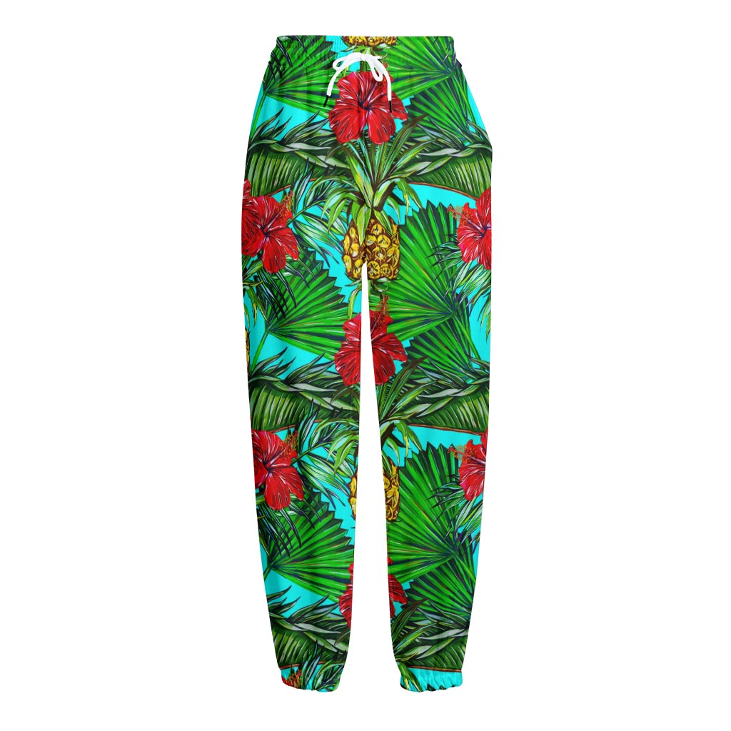 Pineapple Hibiscus Hawaii Pattern Print Fleece Lined Knit Pants