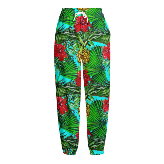 Pineapple Hibiscus Hawaii Pattern Print Fleece Lined Knit Pants