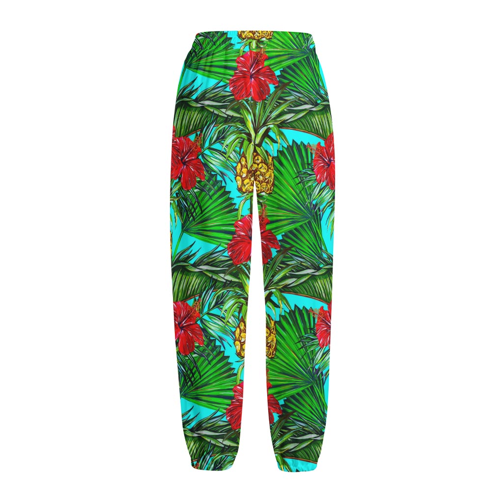 Pineapple Hibiscus Hawaii Pattern Print Fleece Lined Knit Pants