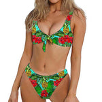 Pineapple Hibiscus Hawaii Pattern Print Front Bow Tie Bikini