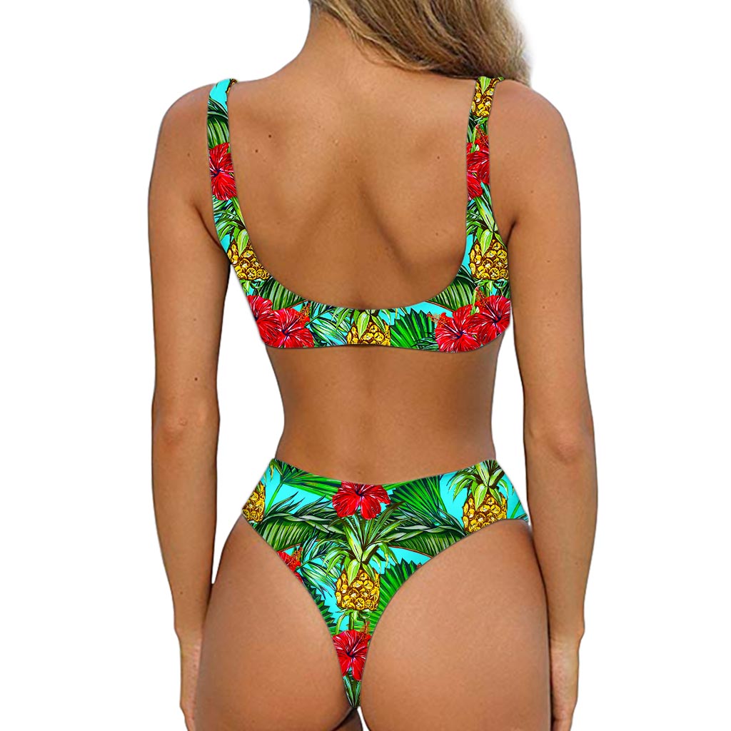 Pineapple Hibiscus Hawaii Pattern Print Front Bow Tie Bikini