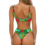 Pineapple Hibiscus Hawaii Pattern Print Front Bow Tie Bikini