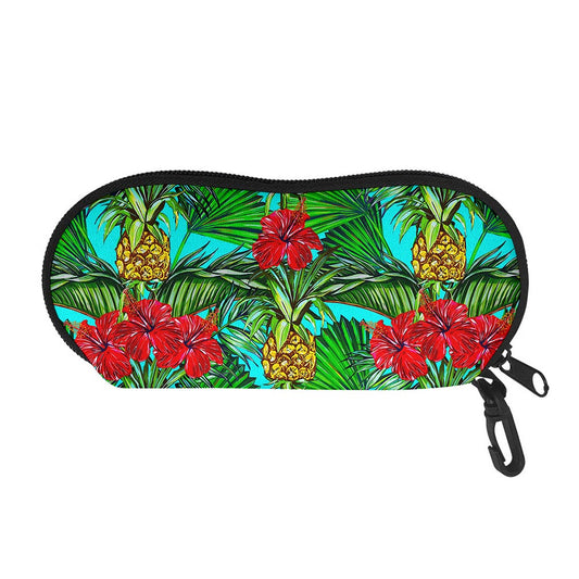 Pineapple Hibiscus Hawaii Pattern Print Glasses Case