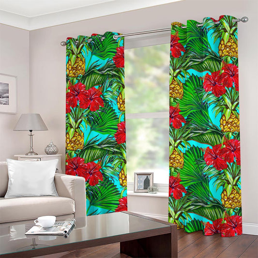 Pineapple Hibiscus Hawaii Pattern Print Grommet Curtains