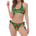 Pineapple Hibiscus Hawaii Pattern Print Halter Scoop Tie Side Bikini