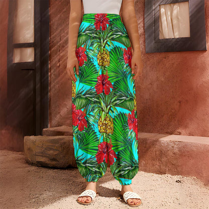 Pineapple Hibiscus Hawaii Pattern Print Harem Pants