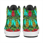 Pineapple Hibiscus Hawaii Pattern Print High Top Leather Sneakers