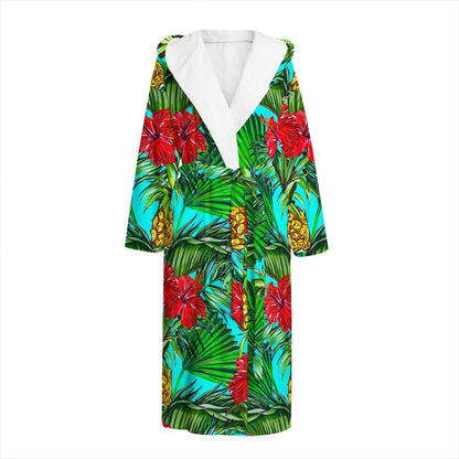 Pineapple Hibiscus Hawaii Pattern Print Hooded Bathrobe