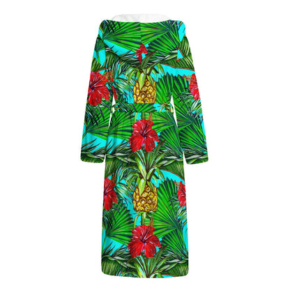 Pineapple Hibiscus Hawaii Pattern Print Hooded Bathrobe