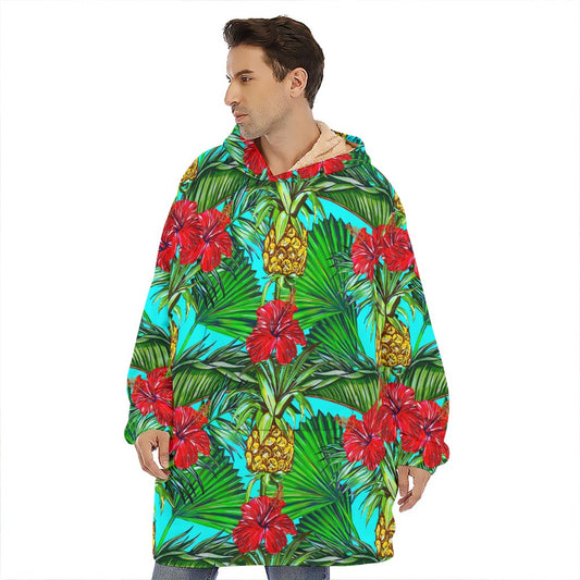 Pineapple Hibiscus Hawaii Pattern Print Hoodie Blanket