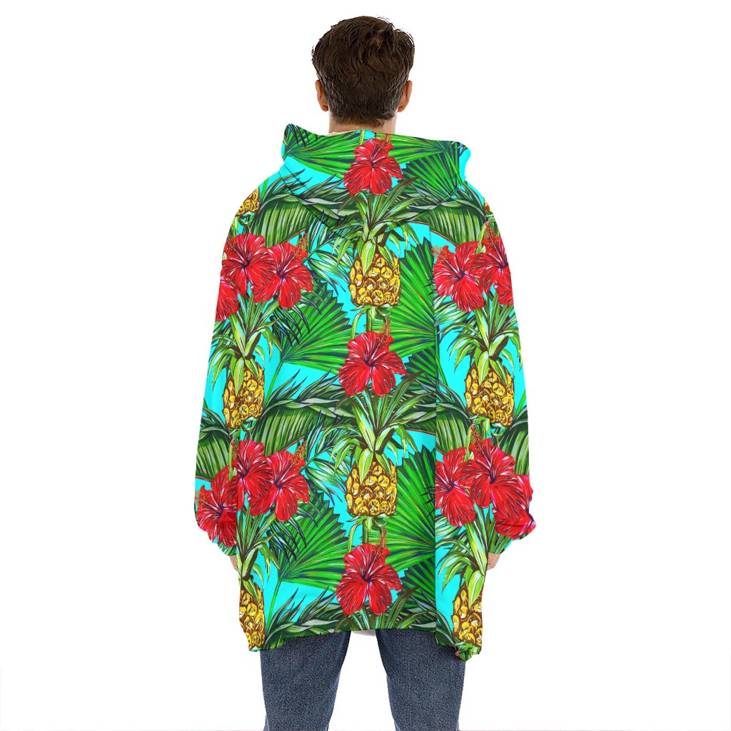 Pineapple Hibiscus Hawaii Pattern Print Hoodie Blanket