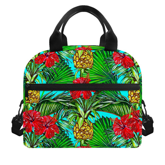 Pineapple Hibiscus Hawaii Pattern Print Insulated Lunch Bag