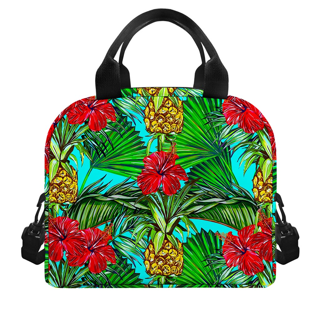 Pineapple Hibiscus Hawaii Pattern Print Insulated Lunch Bag