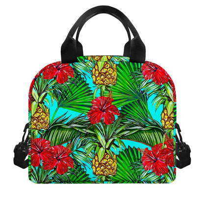Pineapple Hibiscus Hawaii Pattern Print Insulated Lunch Bag