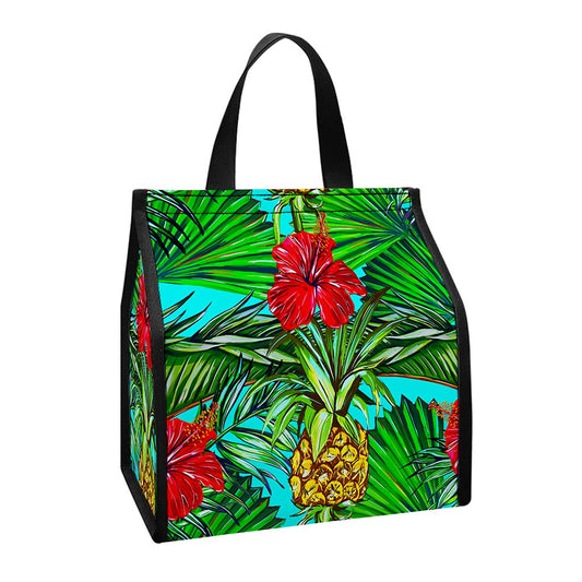Pineapple Hibiscus Hawaii Pattern Print Insulated Lunch Tote