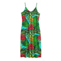Pineapple Hibiscus Hawaii Pattern Print Jersey Midi Cami Dress