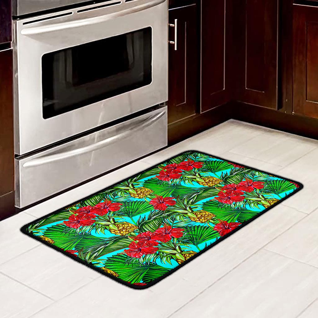 Pineapple Hibiscus Hawaii Pattern Print Kitchen Mat
