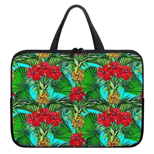 Pineapple Hibiscus Hawaii Pattern Print Laptop Sleeve With Handle