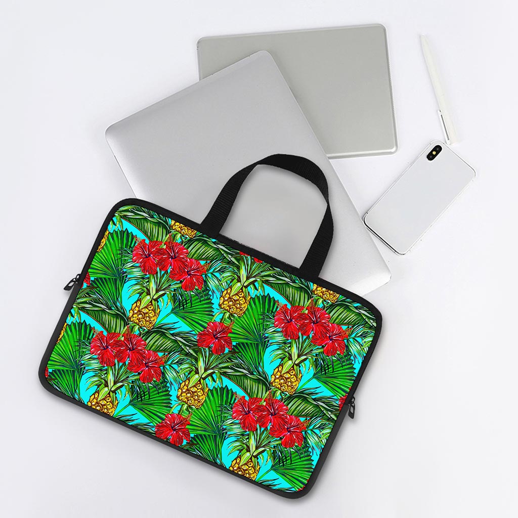 Pineapple Hibiscus Hawaii Pattern Print Laptop Sleeve With Handle