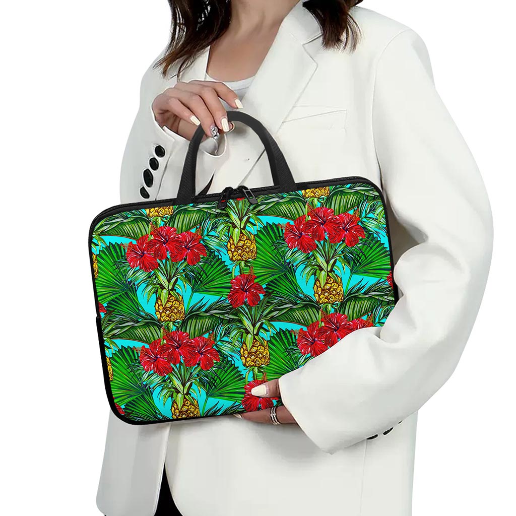 Pineapple Hibiscus Hawaii Pattern Print Laptop Sleeve With Handle