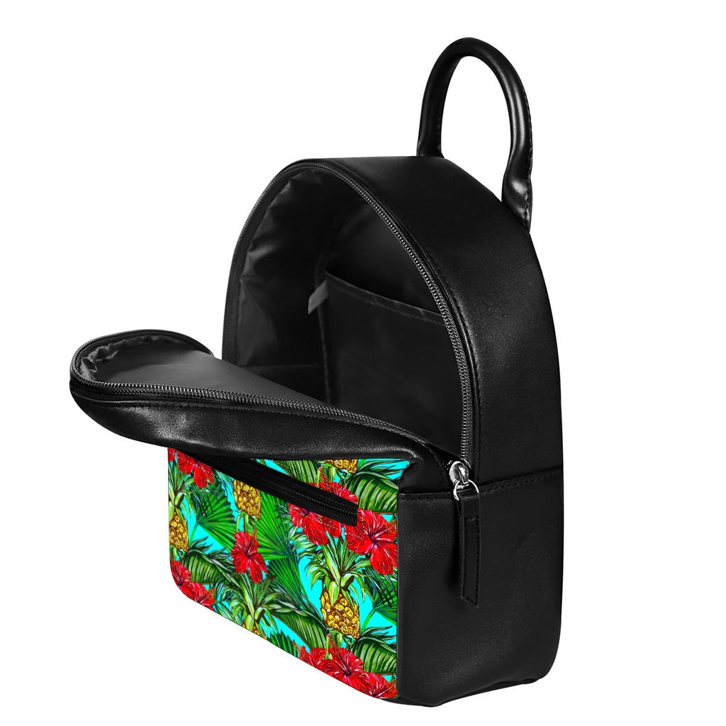 Pineapple Hibiscus Hawaii Pattern Print Leather Backpack