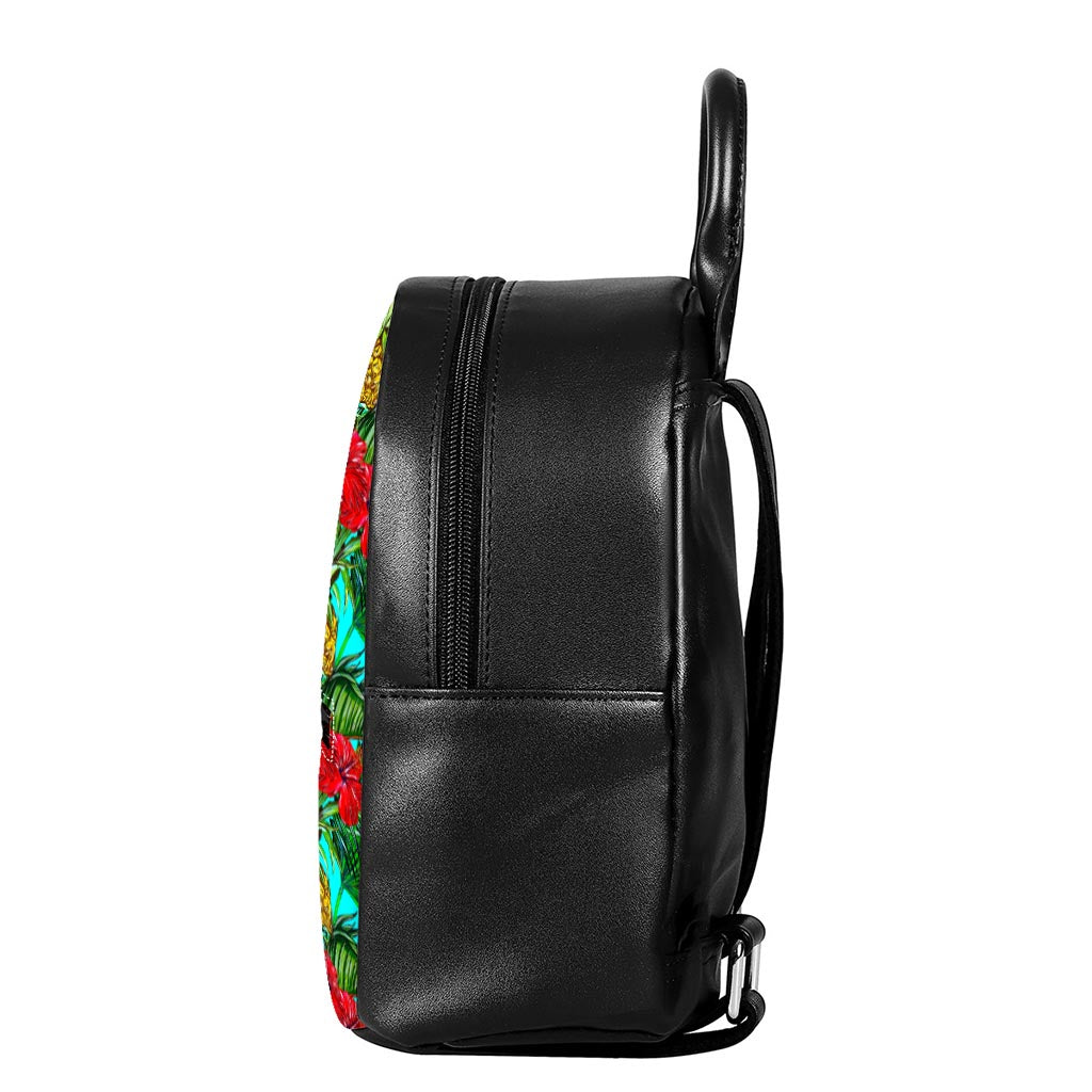 Pineapple Hibiscus Hawaii Pattern Print Leather Backpack