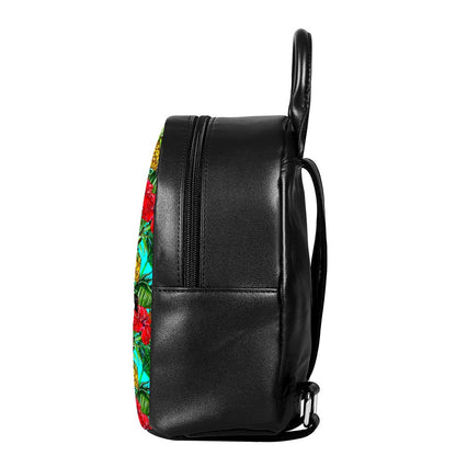 Pineapple Hibiscus Hawaii Pattern Print Leather Backpack